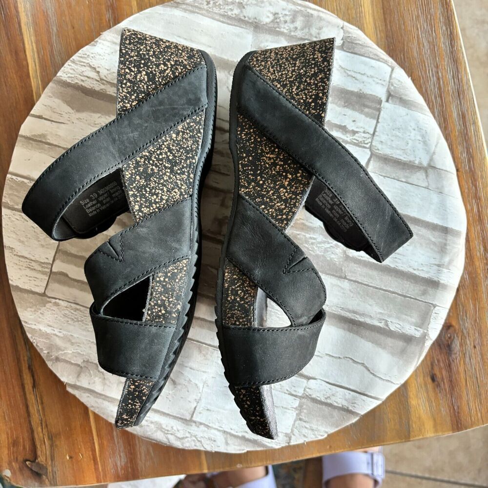 Dansko Leather Criss Cross Straps Wadge‎ Sandals Black 39 Adjustable Straps - Picture 6 of 11